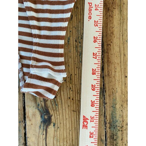 Carly Jean Los Angeles Womens Striped Short Sleeve Bodysuit L Brown Cotton - Picture 8 of 8